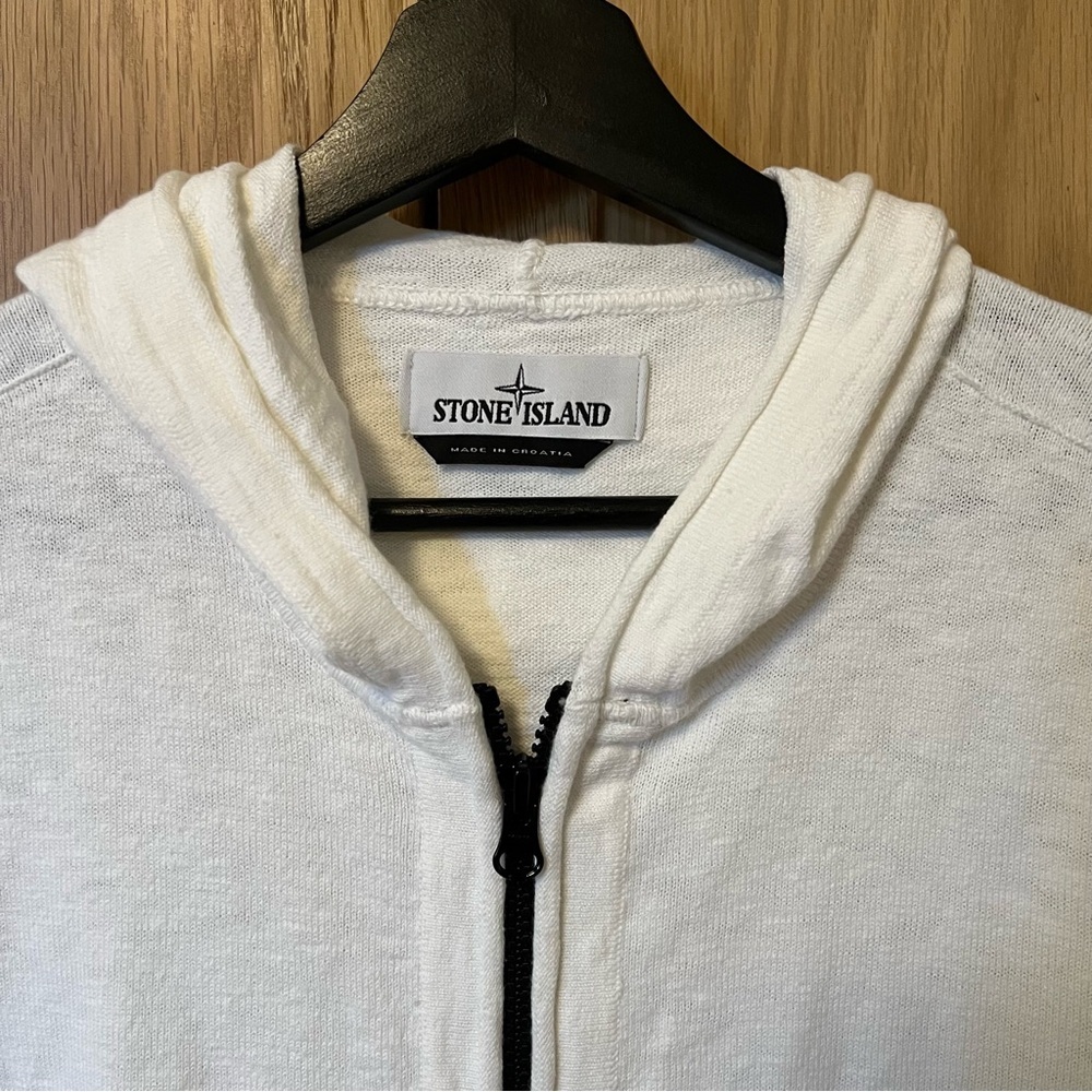 Stone Island Men’s Full Zip Hooded Sweatshirt White Medium Coastal Beach Travel - Picture 3 of 6